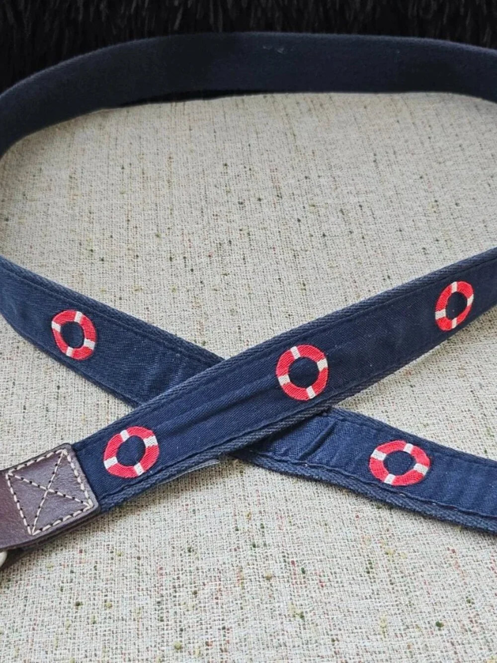 Daniel Cremieux Men Belt Blue Canvas Brown Leather Waistband Size 36 to 38 inche